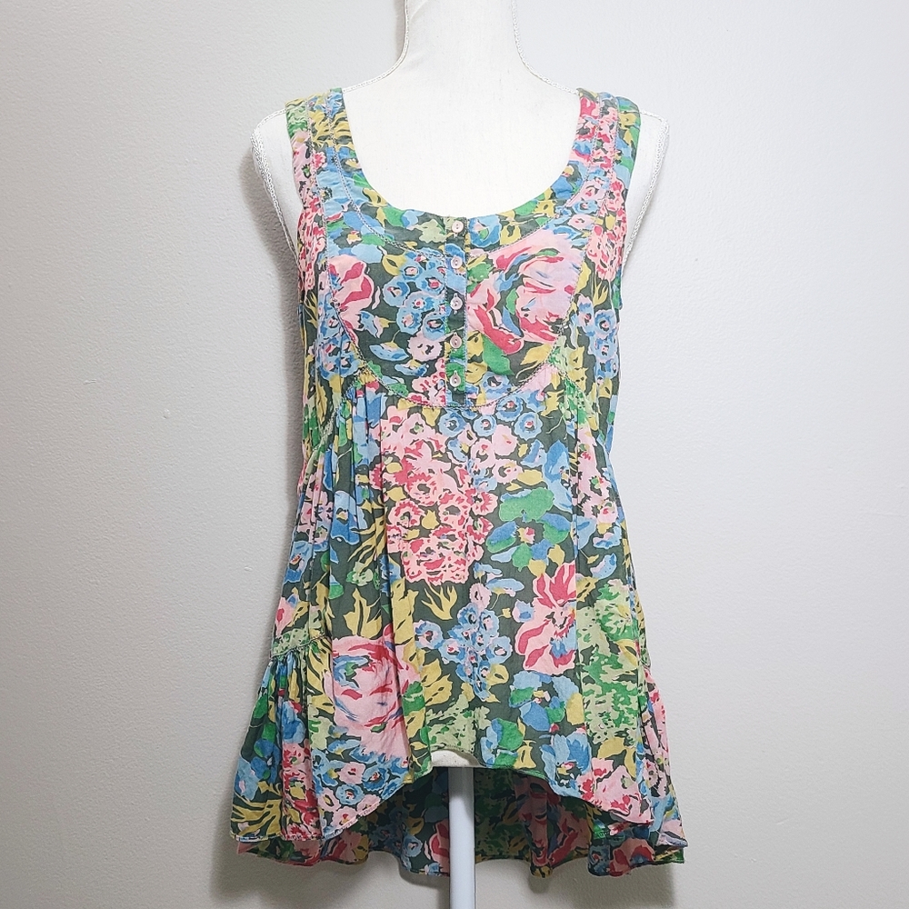 Anthropologie Lil Floral Peplum High Low Tank Top